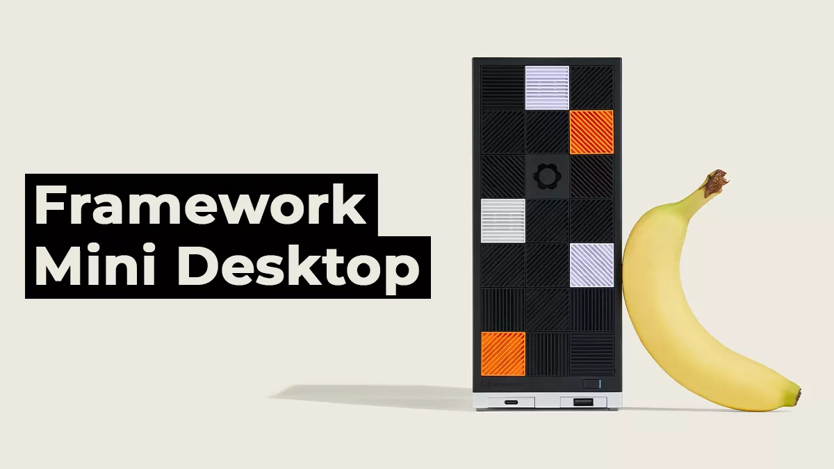 frameword mini desktop pc with a banana